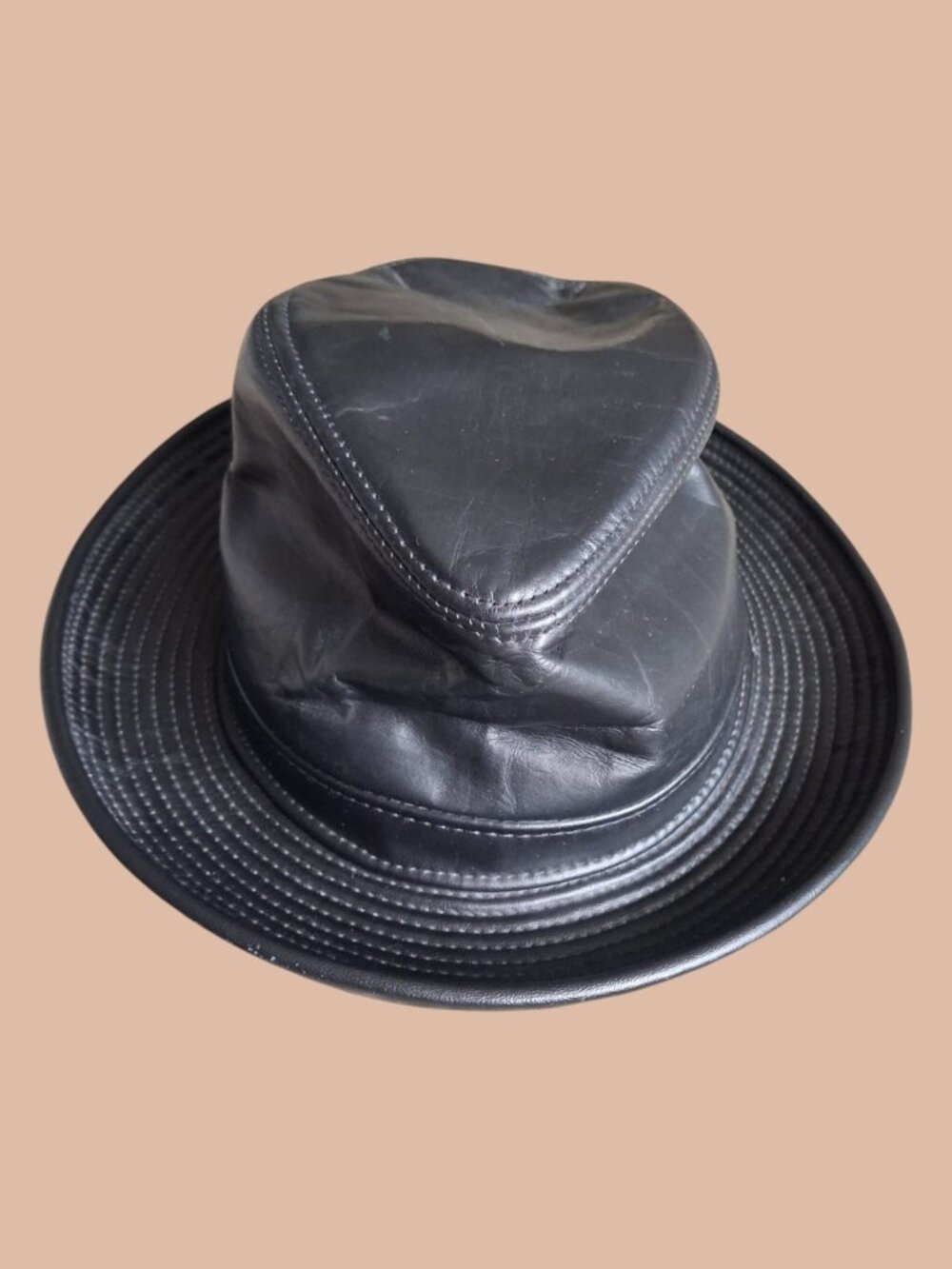 Vintage Winner New York Black Genuine Leather Bucket Hat – Made in USA